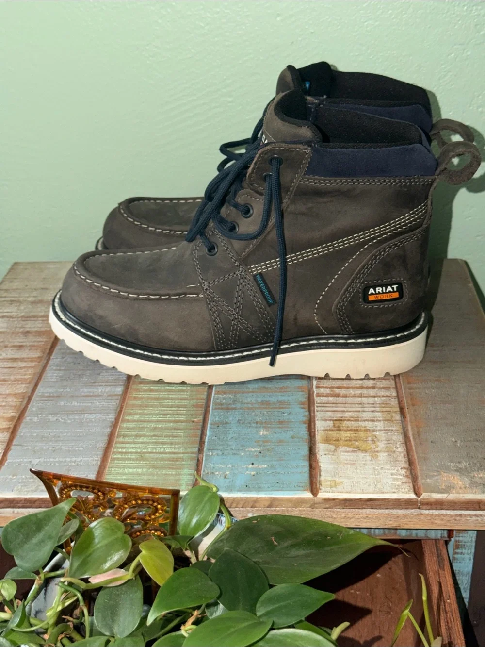 Ariat Grey Work Boots with White Sole - Women’s Lace-Up